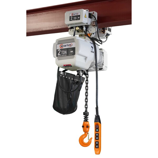 Starke Electric Chain Hoist & Trolley Combination, 1 Ton, 20' Lift, 230V 3Phase STK1026HTS20